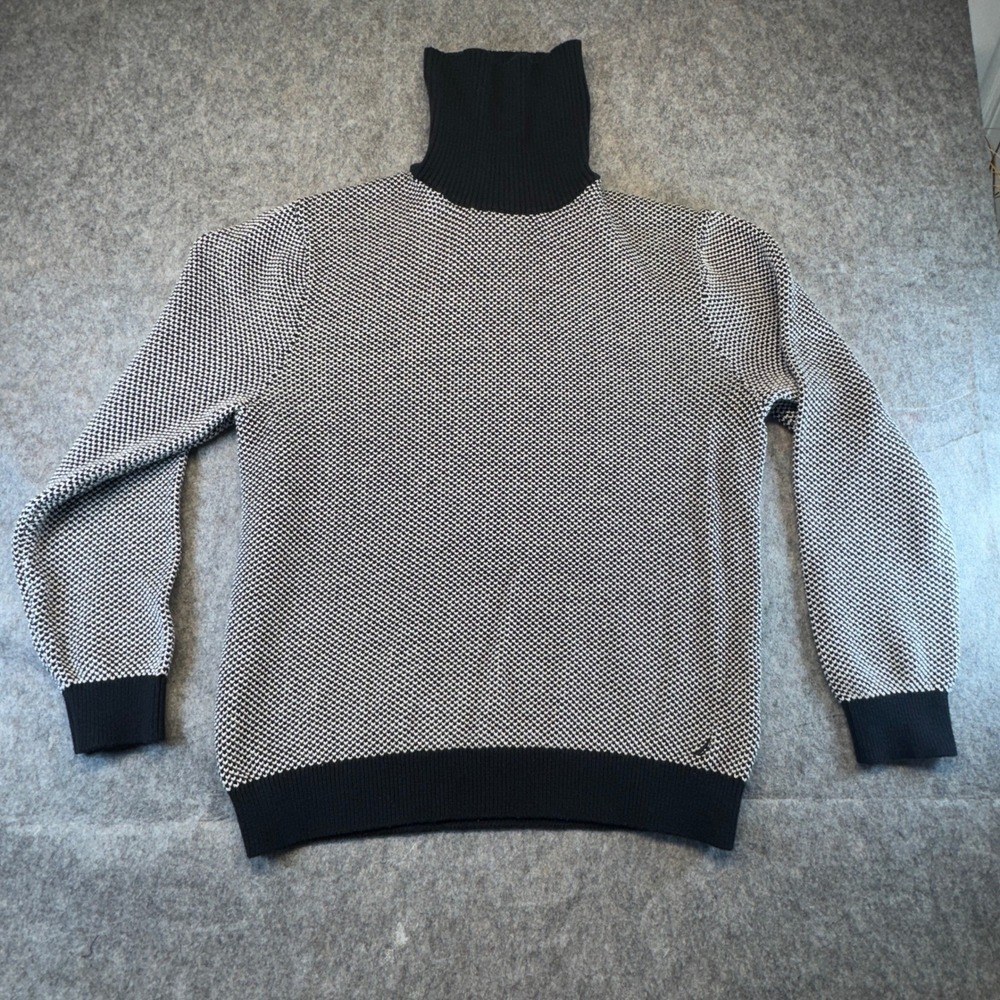Nautica Mens Geometric Knit Turtleneck Sweater Black White Size XL